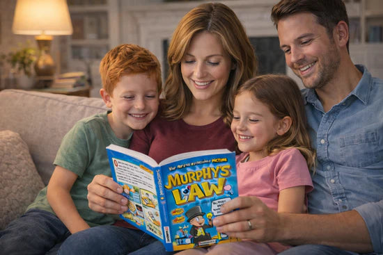 Parent and child reading Murphy’s Law book together